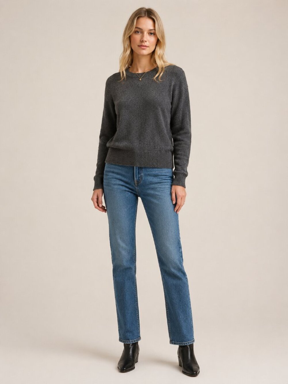J. Crew Cropped Fit Crew Neck Cashmere Sweater Gray XL #A3830